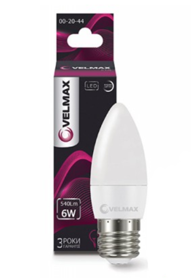 Лампа світлодіодна Velmax C37, 6Вт, E27, 4100К (4823051512683)